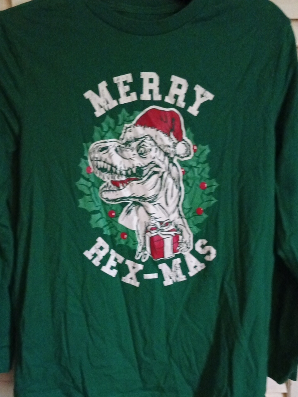 Holiday Time Green "Merry Rex-Mas" Long Sleeve Tee